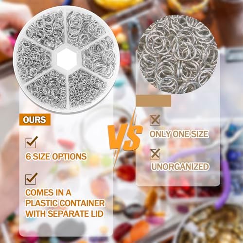 Vukasi 1100Pcs Open Jump Rings, Silver Jump Rings Set Stainless Steel Jump Ring O Ring Connectors for Jewelry Making Bracelet Earrings Necklace Connectors (4/5/6/7/8/10mm)… - Image 3