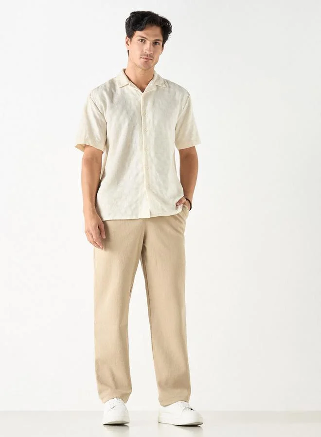 Iconic Iconic Regular Fit Textured Shirt with Camp Collar and Short Sleeves