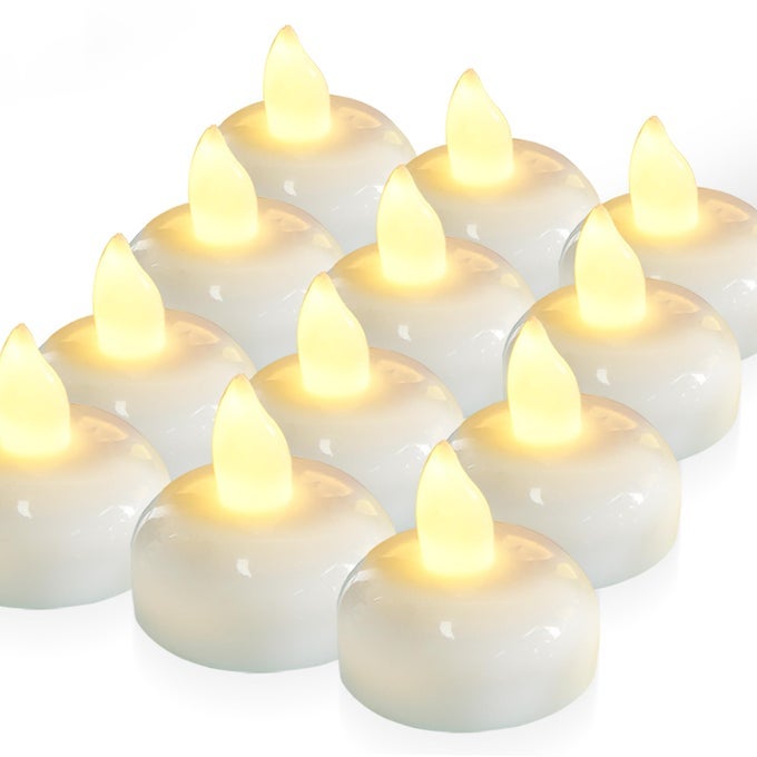 12 PACK 200 HOURS FLAMELESS FLOATING CANDLES WARM WHITE LED FLICKERING TEALIGHT CANDLES IN BULK DECOR FOR WEDDING PARTY CENTERPIECE POOL CHRISTMAS