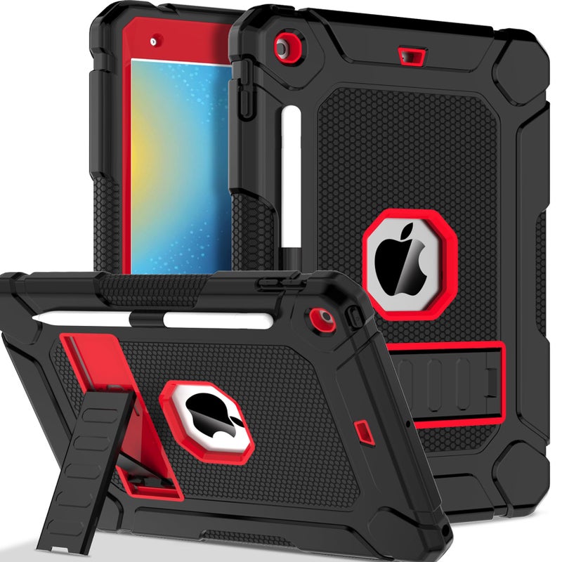 LTROP Case for iPad 9th 8th 7th Generation 102 Inch 20212020 2019 with Pencil Holder Kickstand Hybrid Shockproof Rugged Protective Case for iPad 9 8 7 Gen 102 Black and Red