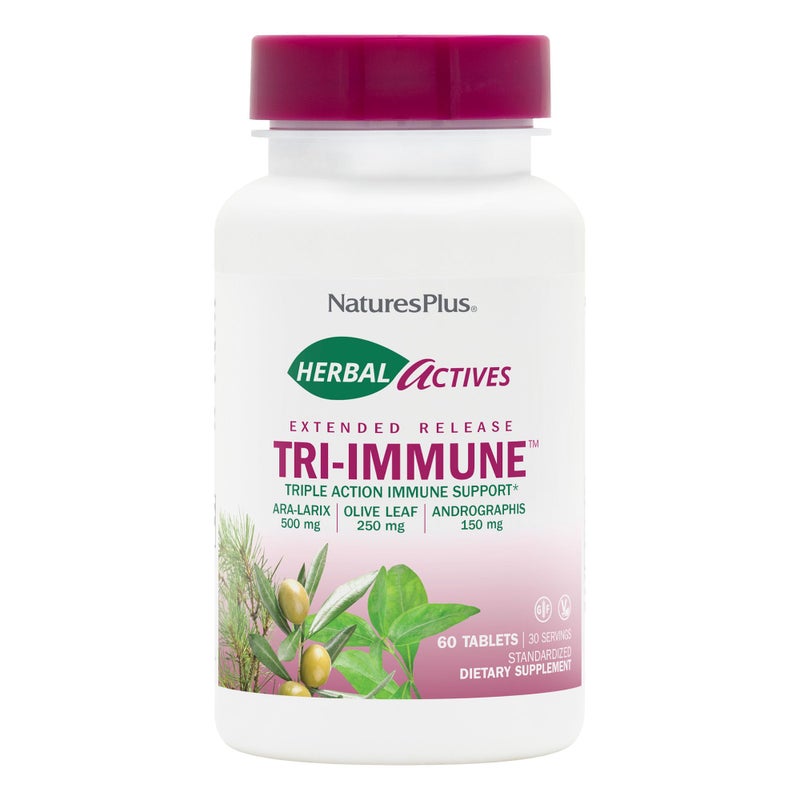 NaturesPlus Herbal Actives Tri-Immune, Extended Release - 60 Tablets - Vegetarian, Gluten Free - 30 Servings - Image 1