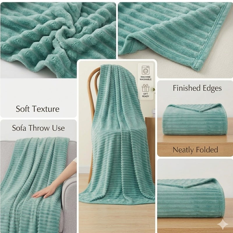  تي  جي  إتش بطانية فانيلا مخططة، بطانية فاخرة، ناعمة للغاية، بحجم كينغ (220x240 سم) للسرير والأرائك، دافئة ومريحة بشكل فاخر. - Image 4