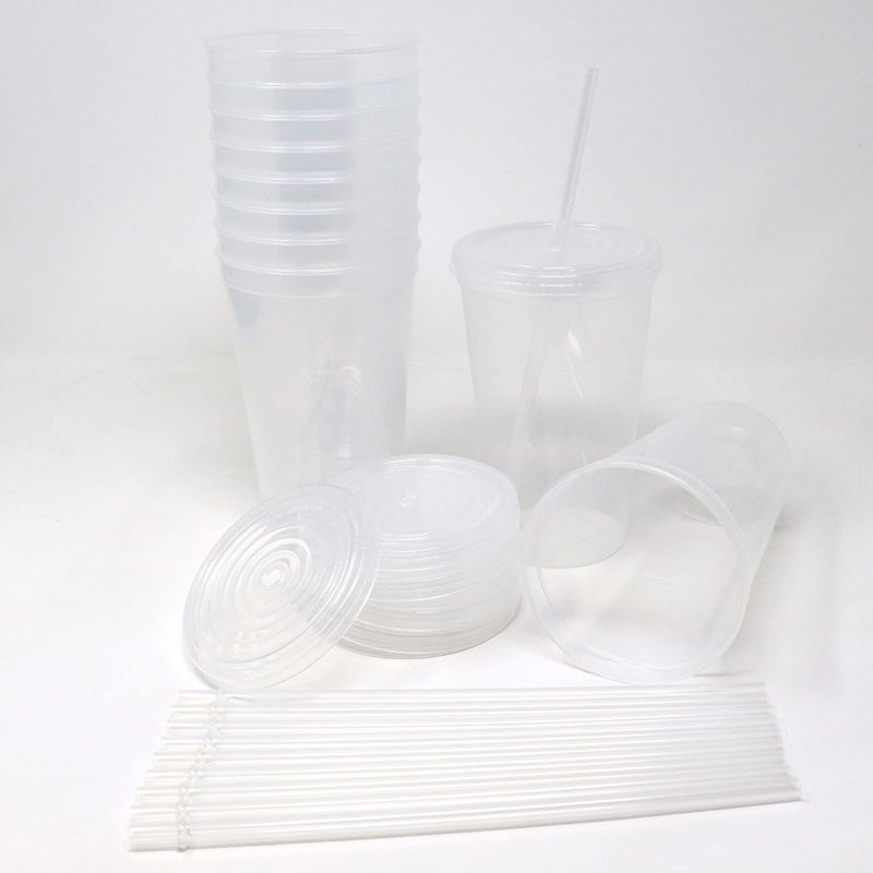 Rolling Sands 22 oz Reusable Plastic Cups with Lids  10 Pack  USA Made Clear Tumblers; Includes 10 Reusable Straws; Dishwasher Safe - Image 3