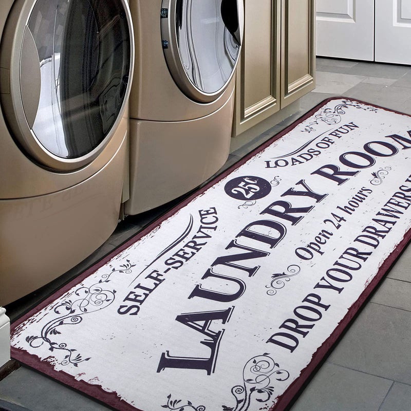EYECY Laundry Room Long Rug Area Rug Non-Slip Floor Mat Waterproof Farmhouse Carpet for Kitchen 72" x 24"(White-1) - Image 1