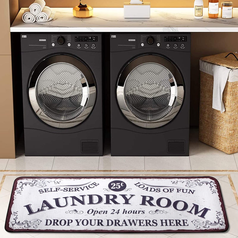 EYECY Laundry Room Long Rug Area Rug Non-Slip Floor Mat Waterproof Farmhouse Carpet for Kitchen 72" x 24"(White-1) - Image 3