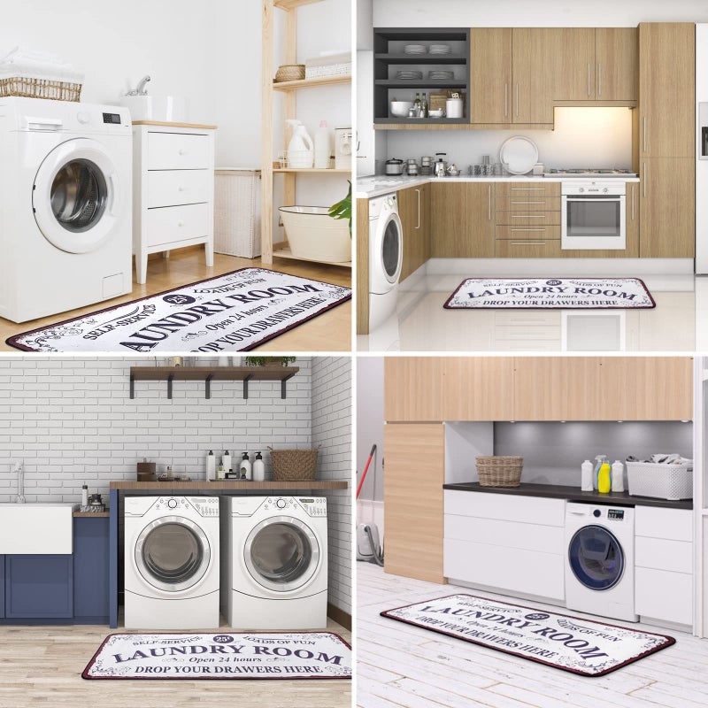 EYECY Laundry Room Long Rug Area Rug Non-Slip Floor Mat Waterproof Farmhouse Carpet for Kitchen 72" x 24"(White-1) - Image 5