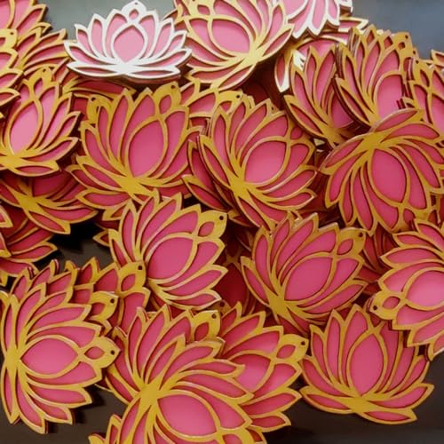 Haoser Wooden Lotus Flower Cutout | Lotus Cut-Out| DIY Rangoli Kit | Decoration for Diwali, Dashera | for Rangoli, Pooja, Decorations, Festival Gift, Wedding Decorations (Pink, 10) - Image 1