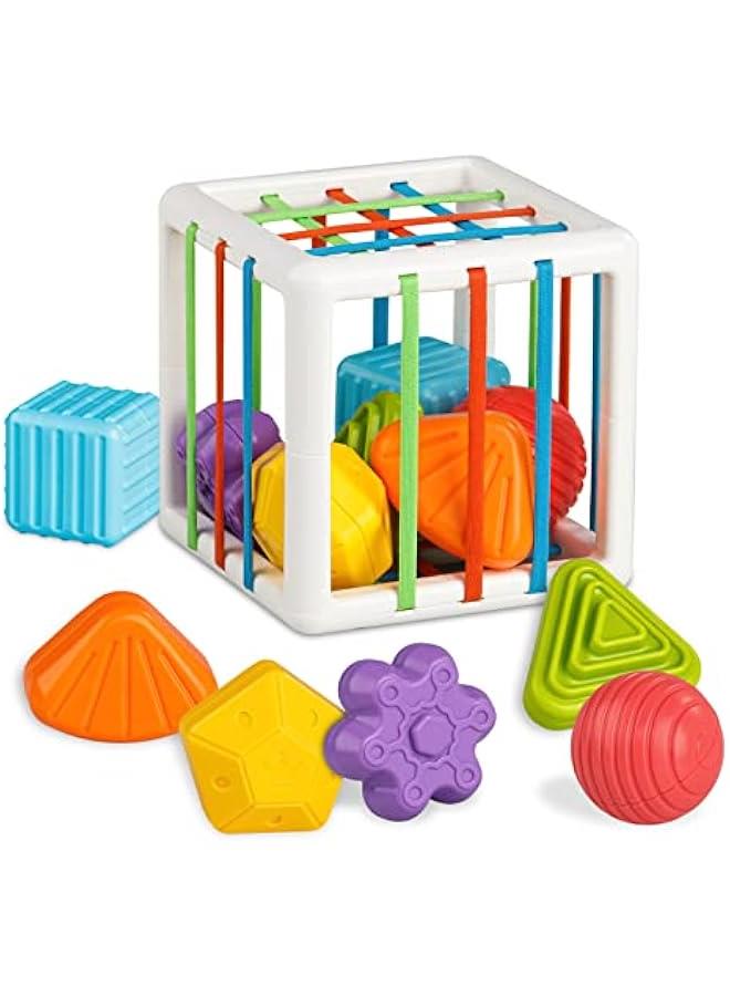 Montessori Toys for 1 Year Old, Cube & 6 Sensory Shape Blocks, Baby Toys 12-18 Months, Developmental Infant Birthday Gifts for Learning Toddler Age 1 2 3 - Image 1