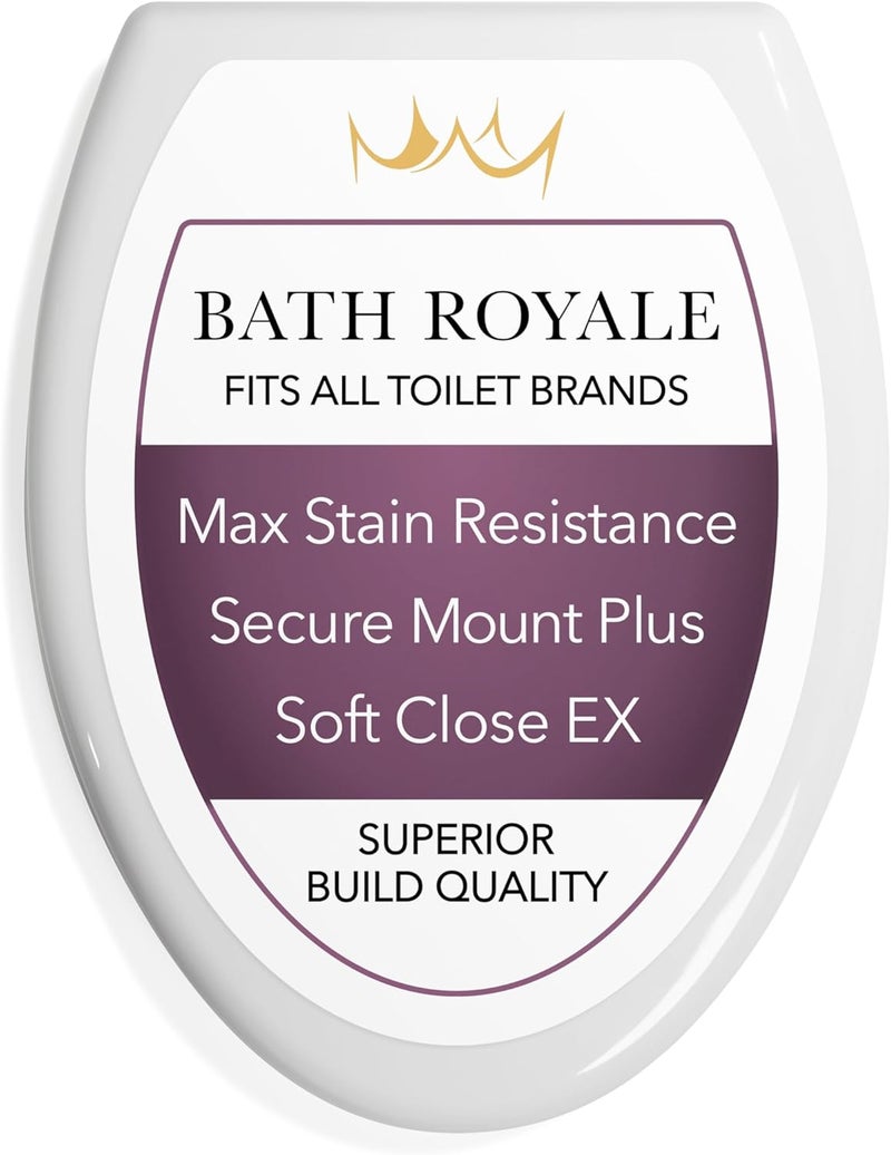 Bath Royale Slow Close Toilet Seat BR501-00 White Elongated, Stain-Resistant and Easy to Keep Clean, Heavy Duty Fits All Toilet Brands, Executive Series - Image 1