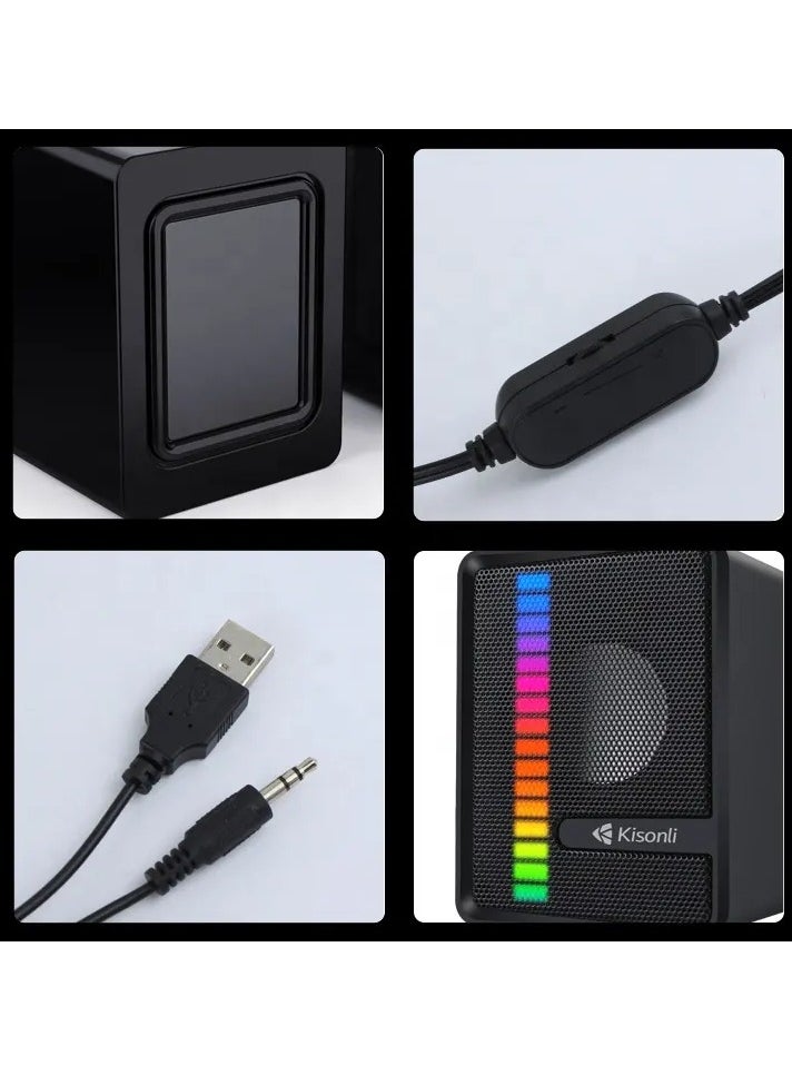 كيسونلي - مكبر صوت سلكي صغير لسطح المكتب RGB محمول USB Mini X14 - Image 1