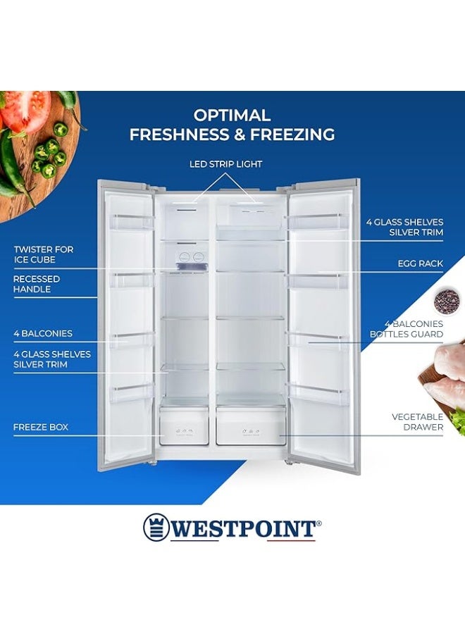 Westpoint 610 Liters Side by Side Refrigerator with INVERTER COMPRESSOR, No Frost Technology, Digital Controls with Temperature Display, Multi Air Flow - WSTW-5423EDI 610 L WSTW-5423EDI silver - Image 3