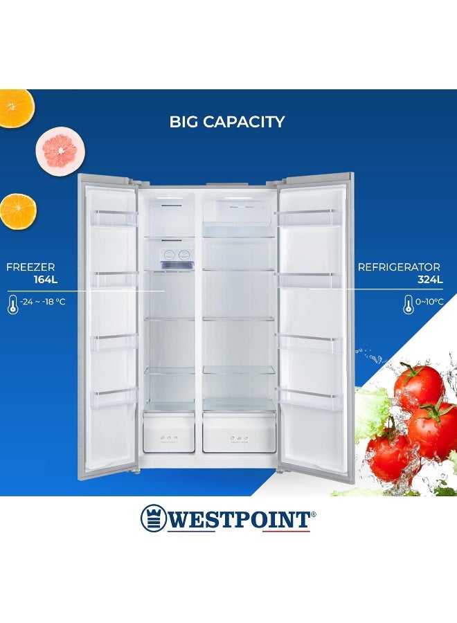 Westpoint 610 Liters Side by Side Refrigerator with INVERTER COMPRESSOR, No Frost Technology, Digital Controls with Temperature Display, Multi Air Flow - WSTW-5423EDI 610 L WSTW-5423EDI silver - Image 4