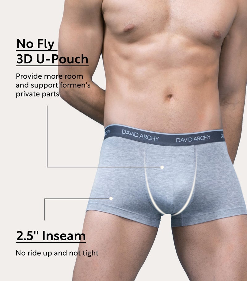 DAVID ARCHY Mens Trunks Underwear Soft Breathable Rayon Made from Bamboo Trunk No Fly Pouch 4-Pack M 2.5'' - Image 3