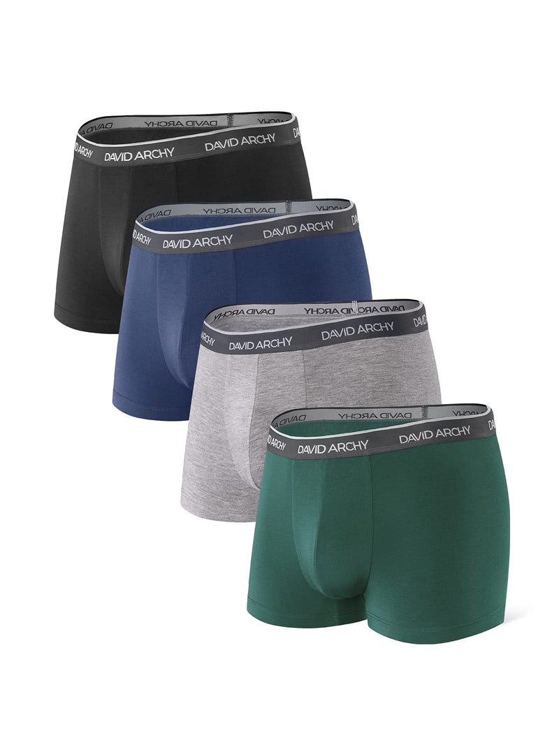 DAVID ARCHY Mens Trunks Underwear Soft Breathable Rayon Made from Bamboo Trunk No Fly Pouch 4-Pack M 2.5'' - Image 1