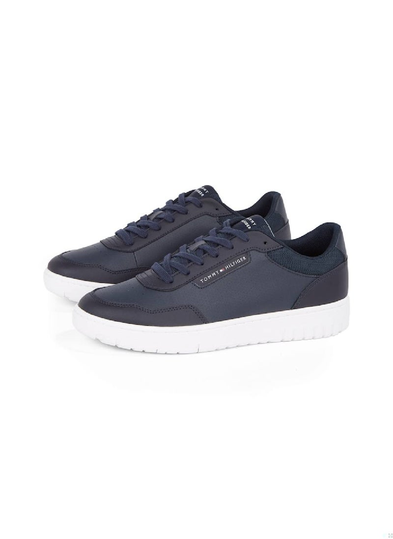 TOMMY HILFIGER - Men's Mixed Texture Trainers - Leather, Blue - Image 1