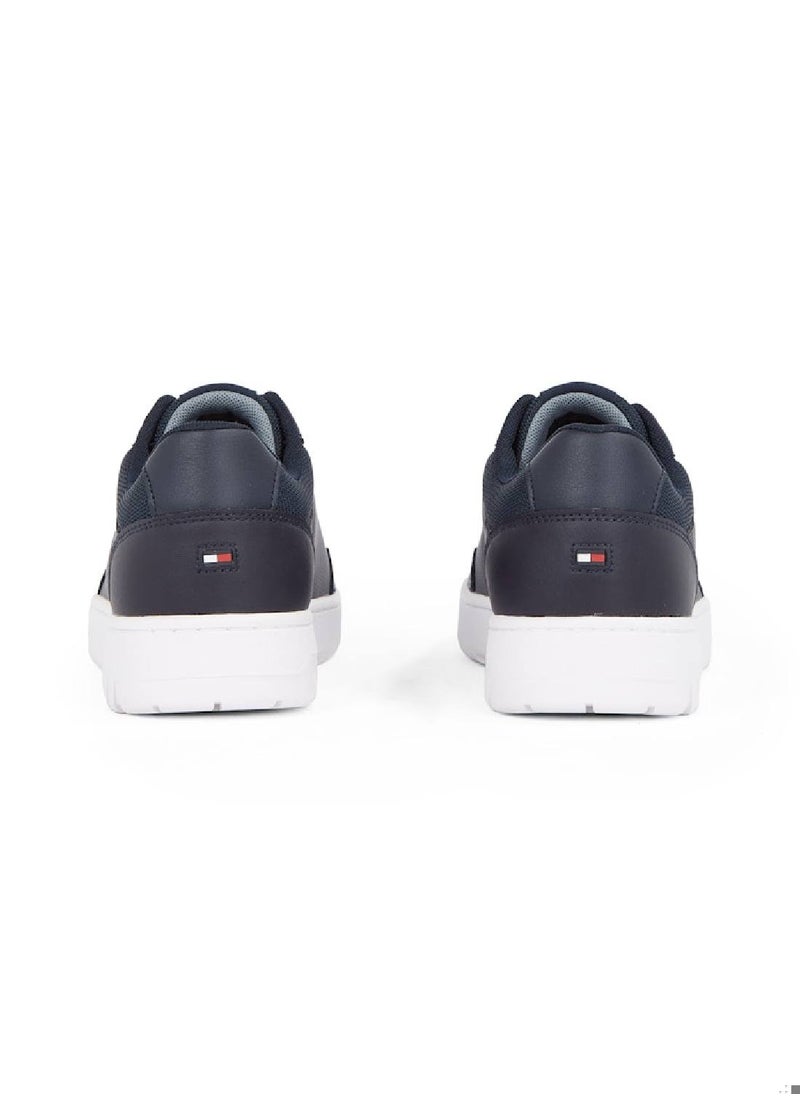 TOMMY HILFIGER - Men's Mixed Texture Trainers - Leather, Blue - Image 1