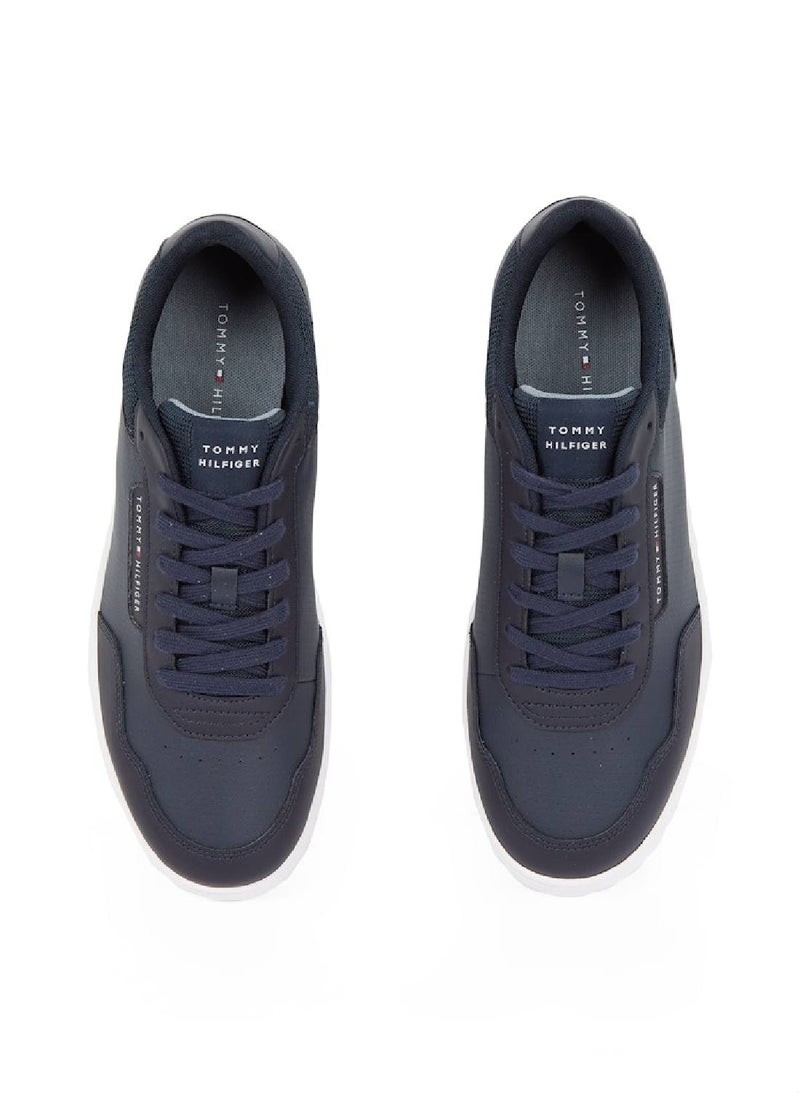 TOMMY HILFIGER - Men's Mixed Texture Trainers - Leather, Blue - Image 1