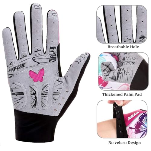 DuShow Cycling Gloves Women Full Finger Mountain Bike Riding Biking Gloves for Women Touchscreen Gel Padded Bicycle Gloves Motorcycle Gym Sport Workout Training Outdoor Gloves(Pink,L) - Image 3
