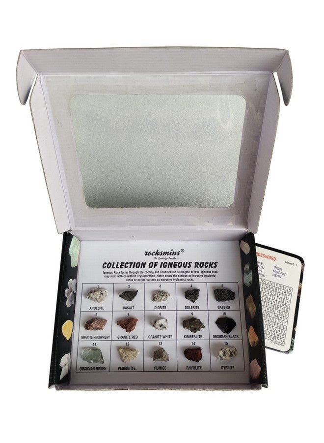 ROCKSMINS IR15WM Collection Set of 15 Igneous Rocks for School Education Rocks Samples Activity Geology Volcanic Rock Memory Great Educational STEM Toys for Kids with Free Activity Card - Image 1