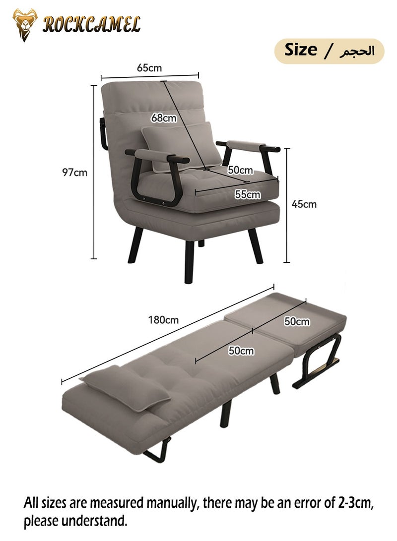 ROCKCAMEL 3 In 1 Convertible Sofa Chair, 5-Position Manual Recliner Chair with Pillow, Wide Adjustable Lounge Chair & Sofa Bed, Anti-Cat's Paw Leather for Home Office, Width 65cm, Dark Grey - Image 4