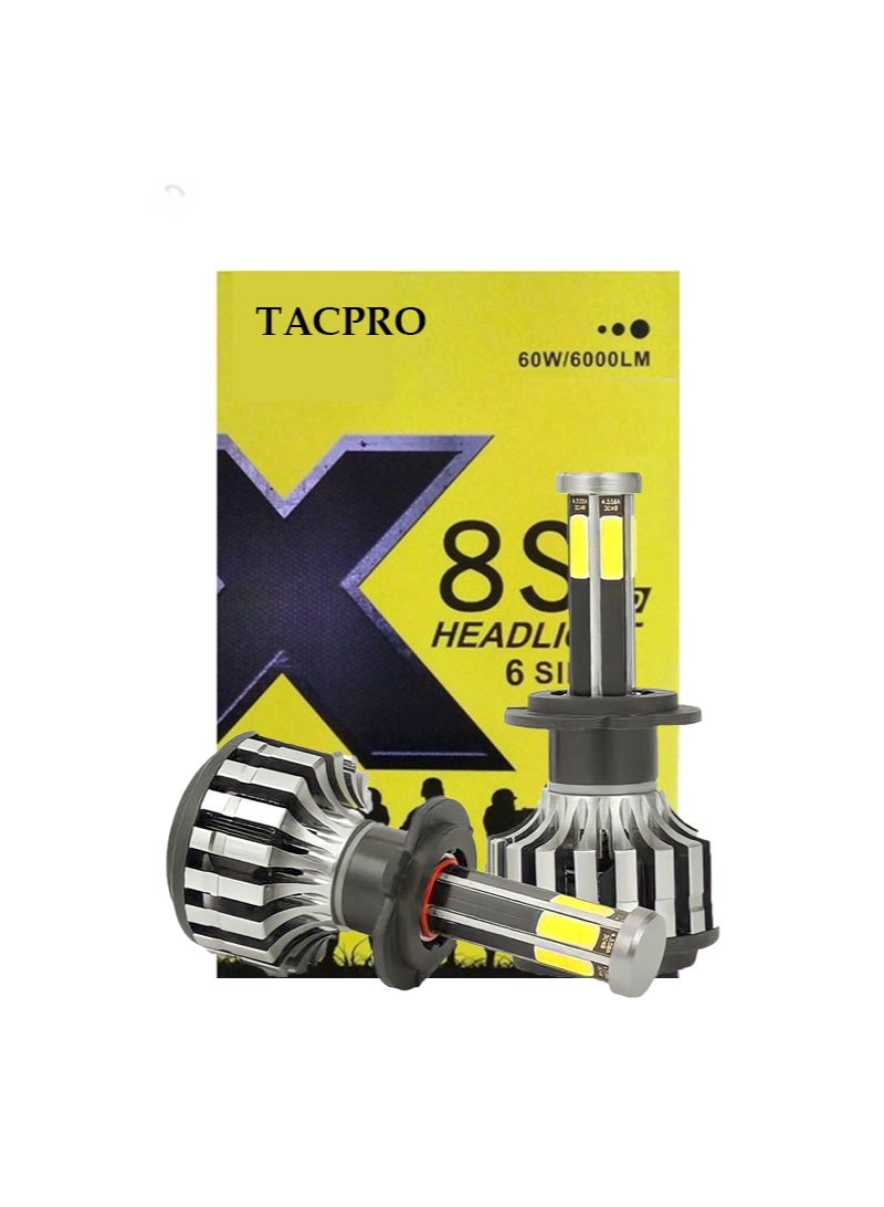 Tacpro X8S Motorcycle Scooter Led Headlight 6 Sides H4 Kit 2 Lamps 6800LM