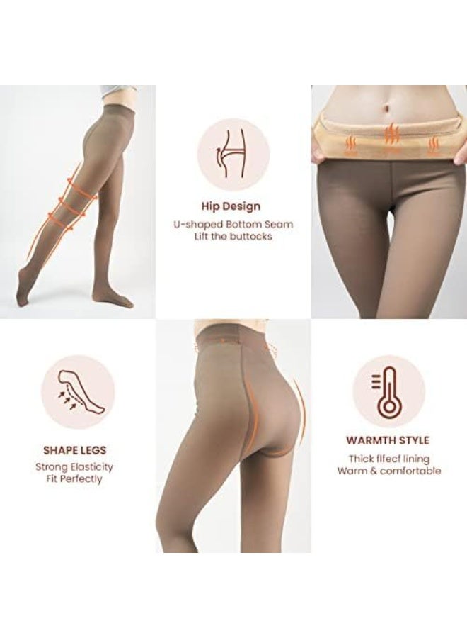 Showday Fleece Lined Tights Sheer Women - Fake Translucent Warm Pantyhose Leggings Sheer Thick Tights for Winter Tights High Waisted Yoga Pants Cold Weather - Image 2
