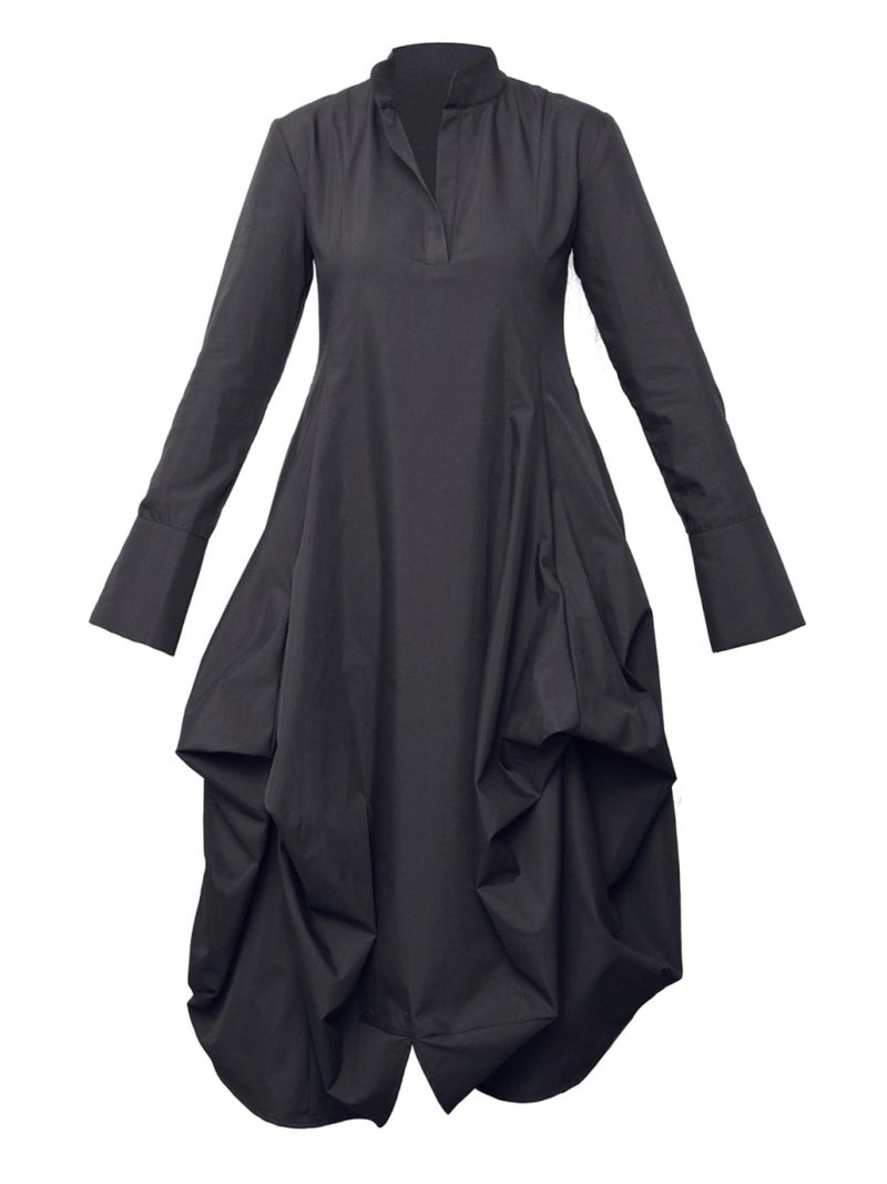 Metamorphoza Maxi Asymmetric Collar Shirt Dress In Black - Image 2