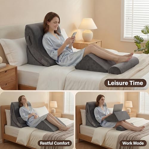 Axelrod Orthopedic Bed Wedge Pillow Set, Post Surgery Foam for Back, Neck and Leg Pain Relief Comfortable & Adjustable Ortho Pillows- Anti Snoring, Heartburn, Acid Reflux & GERD Sleeping Dark Grey - Image 2