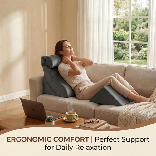 Axelrod Orthopedic Bed Wedge Pillow Set, Post Surgery Foam for Back, Neck and Leg Pain Relief Comfortable & Adjustable Ortho Pillows- Anti Snoring, Heartburn, Acid Reflux & GERD Sleeping Dark Grey - Image 4