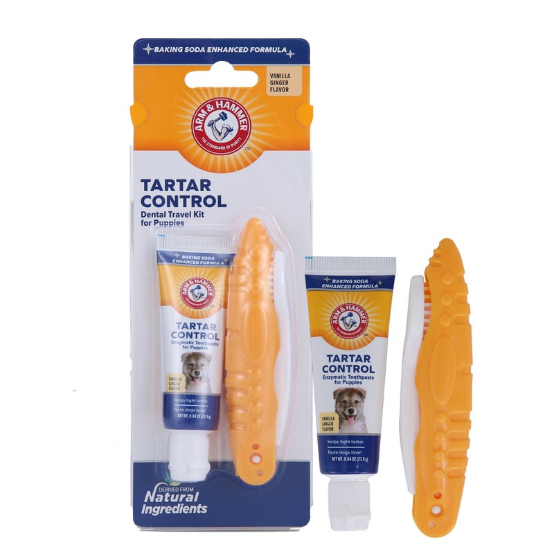 Arm & Hammer for Pets Clinical Care Travel Dental Kit for Dogs in Vanilla Ginger Flavor | Dog Toothbrush and Toothpaste Set Safe for All Dogs | All In One Solution To Dog Teeth Cleaning - Image 1