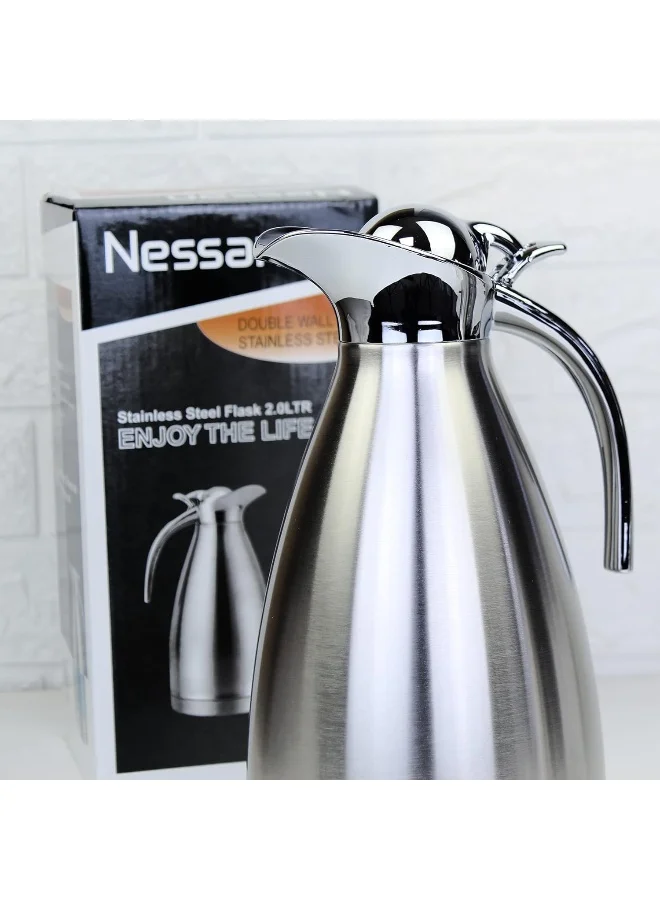 Nessan Nessan Thermal Coffee Carafe Jugs, Double Walled Vacuum Insulated Flask 12 Hours Heat Retention Jug for Coffee, Tea, & Milk - Stainless Steel Silver 2.0L SS-FS-20