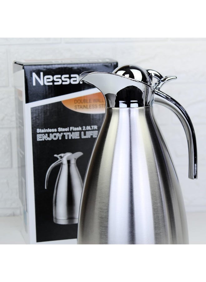Nessan Nessan Thermal Coffee Carafe Jugs, Double Walled Vacuum Insulated Flask 12 Hours Heat Retention Jug for Coffee, Tea, & Milk - Stainless Steel Silver 2.0L SS-FS-20 - Image 2