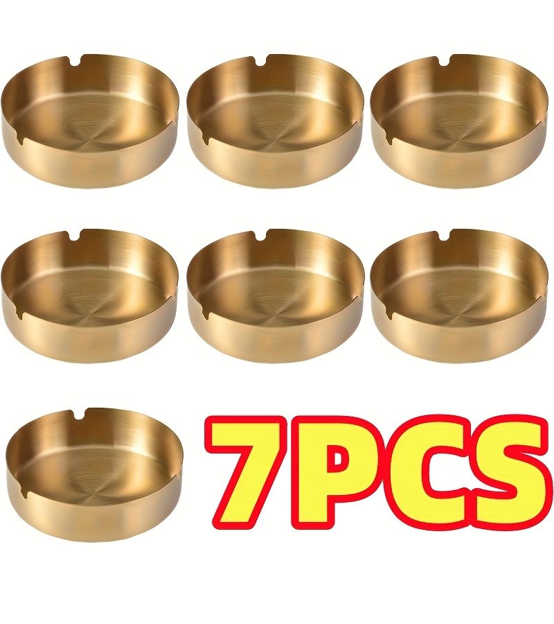 Set Of 7 Elegant Round Metal Ashtrays Windproof Drop Resistant Stainless Steel Suitable For Home Cafes Hotels And KTVs Easy To Clean Great Holiday Gift And Cafe Decoration Durable - Image 4