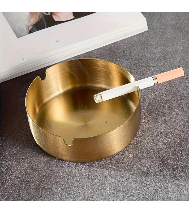 Set Of 7 Elegant Round Metal Ashtrays Windproof Drop Resistant Stainless Steel Suitable For Home Cafes Hotels And KTVs Easy To Clean Great Holiday Gift And Cafe Decoration Durable - Image 5