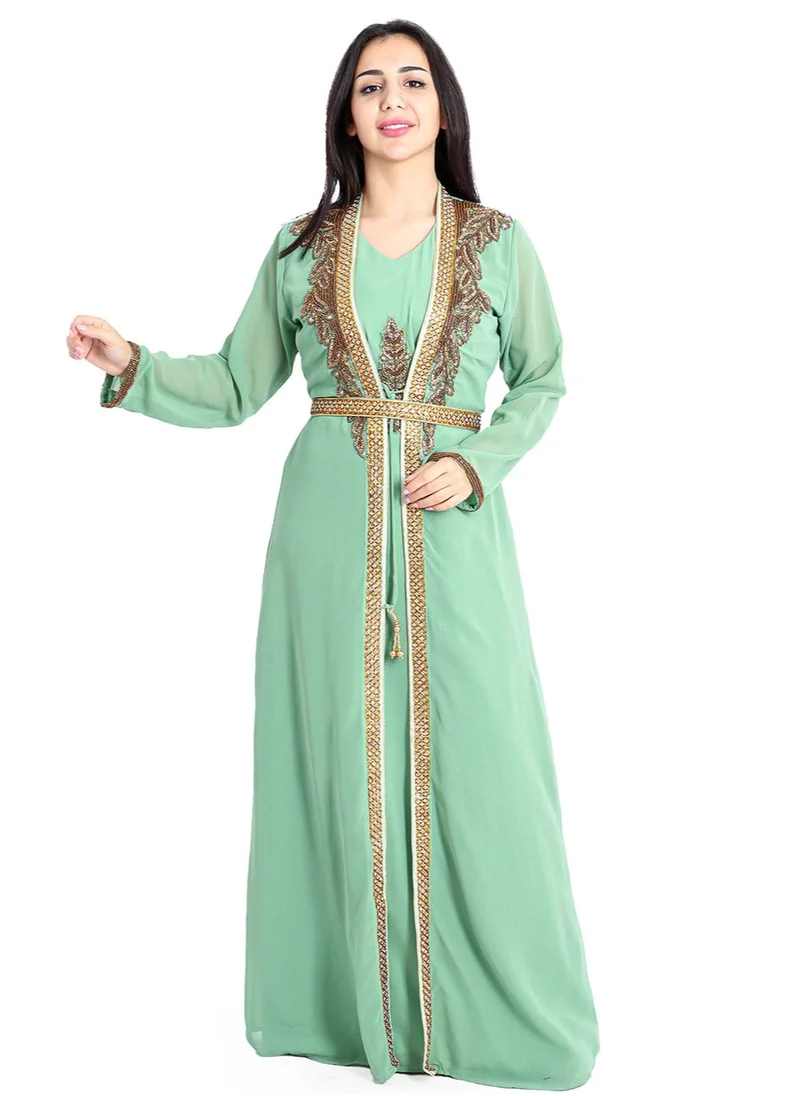 IKKXA Crystal Bliss Handcrafted Mint Kaftan IKW9857