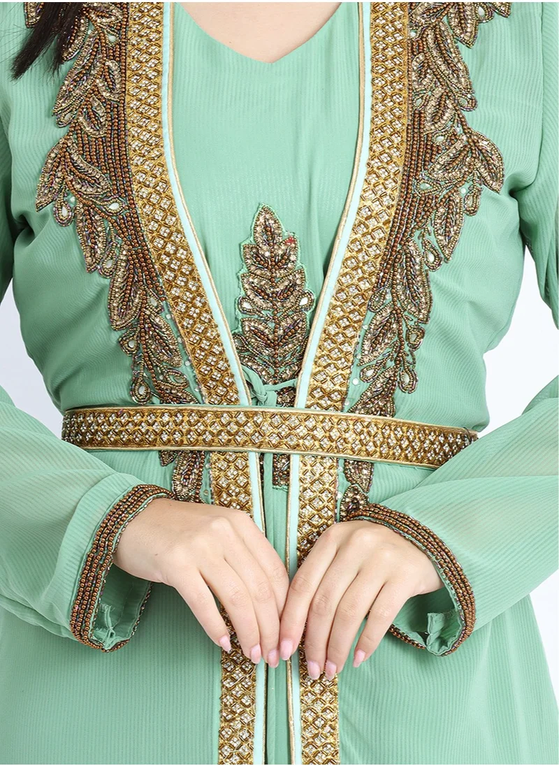 IKKXA Crystal Bliss Handcrafted Mint Kaftan IKW9857