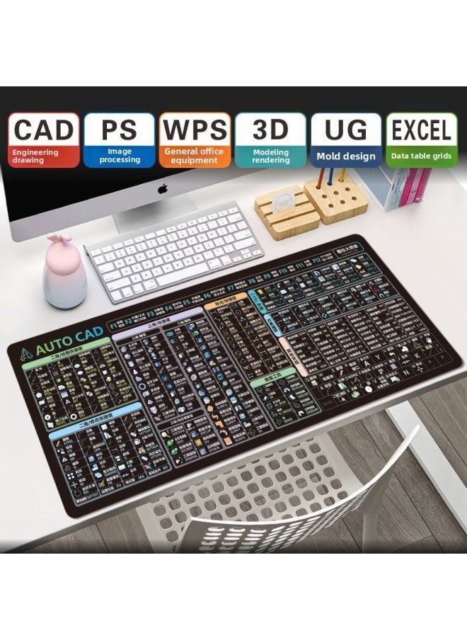 Generic - Cad Mouse Pad Office Wps Word Excel Ps Pr Cdr Common Shortcut Table Pad-Color:300x600mm-4mm-Pattern:Cad Shortcut Keys/professional Version - Image 1