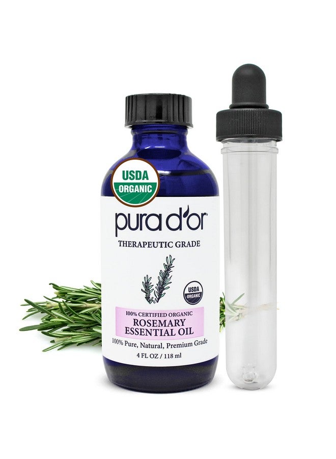 Pura d'or Organic Rosemary Essential Oil, 4Oz, Therapeutic Grade, For Hair, Body, Skin, Aromatherapy, Relaxation, Massage, Mood, Relief, Home, Diy Soap - Image 1