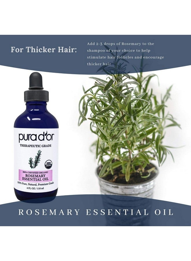 Pura d'or Organic Rosemary Essential Oil, 4Oz, Therapeutic Grade, For Hair, Body, Skin, Aromatherapy, Relaxation, Massage, Mood, Relief, Home, Diy Soap - Image 3