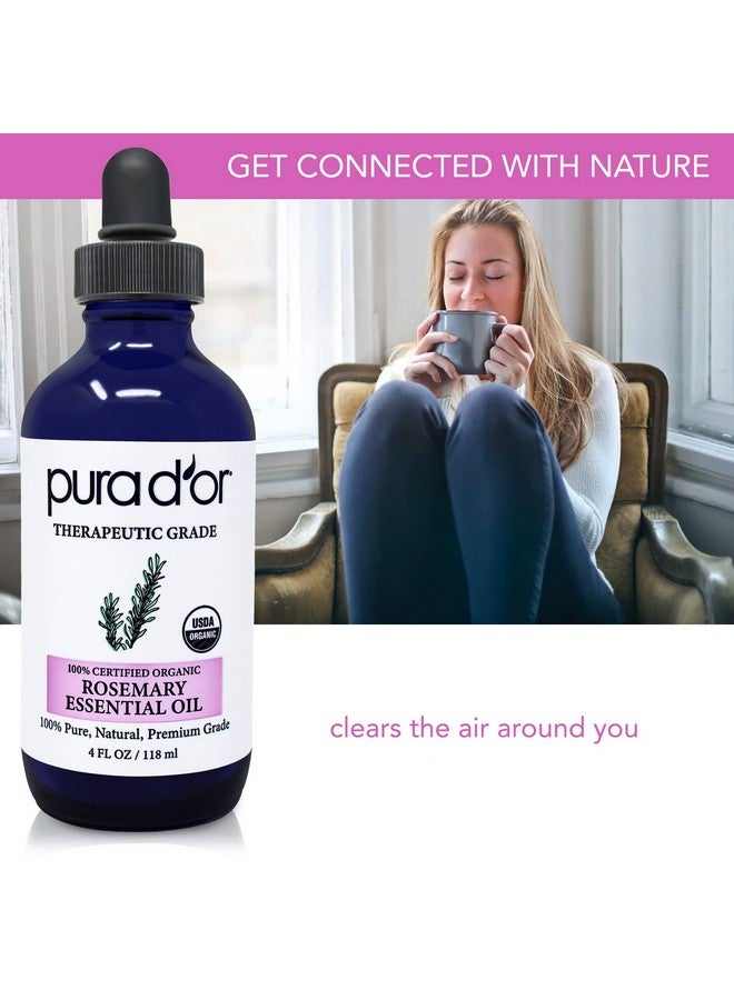 Pura d'or Organic Rosemary Essential Oil, 4Oz, Therapeutic Grade, For Hair, Body, Skin, Aromatherapy, Relaxation, Massage, Mood, Relief, Home, Diy Soap - Image 4