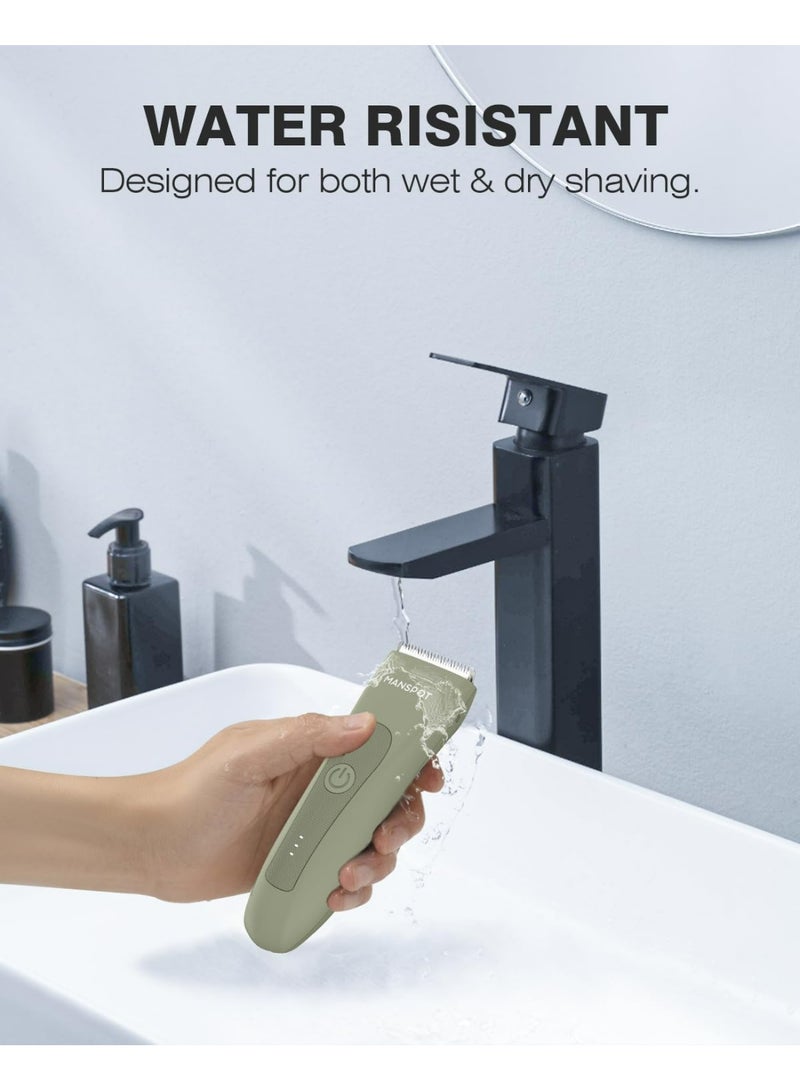 MANSPOT Manscape Pubic Hair Trimmer for Men and Women, Electric Ball Trimmer, Hypoallergenic Ceramic Blade Heads, Waterproof Wet/Dry Groin Shaver, 20 Uses, No Nick, No Burn Green 2 - Image 2