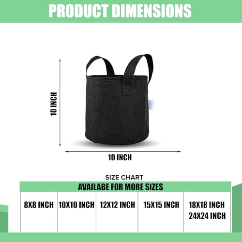 Oriley Grow Bag Heavy Duty Geo Fabric Plant Pot with Sturdy Handles Lightweight Bags Ideal for Gardening Balcony Terrace (Black, Round, 300 GSM 10 x 10 inch Pack of 5) - Image 2
