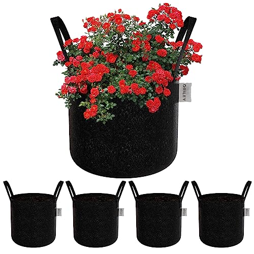 Oriley Grow Bag Heavy Duty Geo Fabric Plant Pot with Sturdy Handles Lightweight Bags Ideal for Gardening Balcony Terrace (Black, Round, 300 GSM 10 x 10 inch Pack of 5) - Image 1