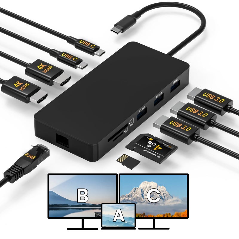 Fophmo Laptop Docking Station Dual 4K HDTV Monitor, Fophmo USB C to 2 HDTV Splitter Extended Display, 1000Mbps LAN, USB A&C 3.0 Ports(10Gbps), SD/TF Card, 100W PD Charging, MacOS Only Mirrors Same Screen - Image 1