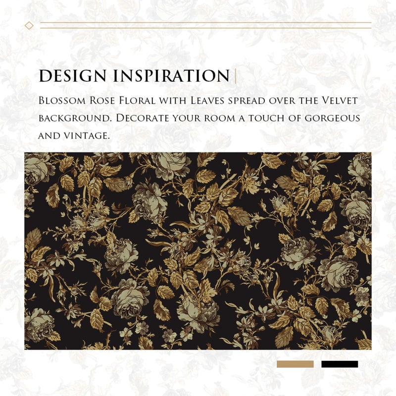 StangH Gold Velvet Curtains 96 inches Long, Print Floral Vintage Home Decoration Thermal Insulated Room Darkening Panels for Living Room Sliding Door/Backdrop, W52 x L96, 2 Panels - Image 4
