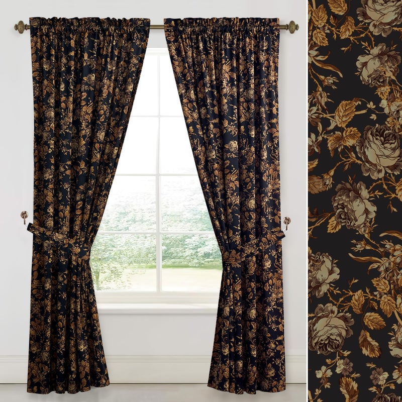 StangH Gold Velvet Curtains 96 inches Long, Print Floral Vintage Home Decoration Thermal Insulated Room Darkening Panels for Living Room Sliding Door/Backdrop, W52 x L96, 2 Panels - Image 1