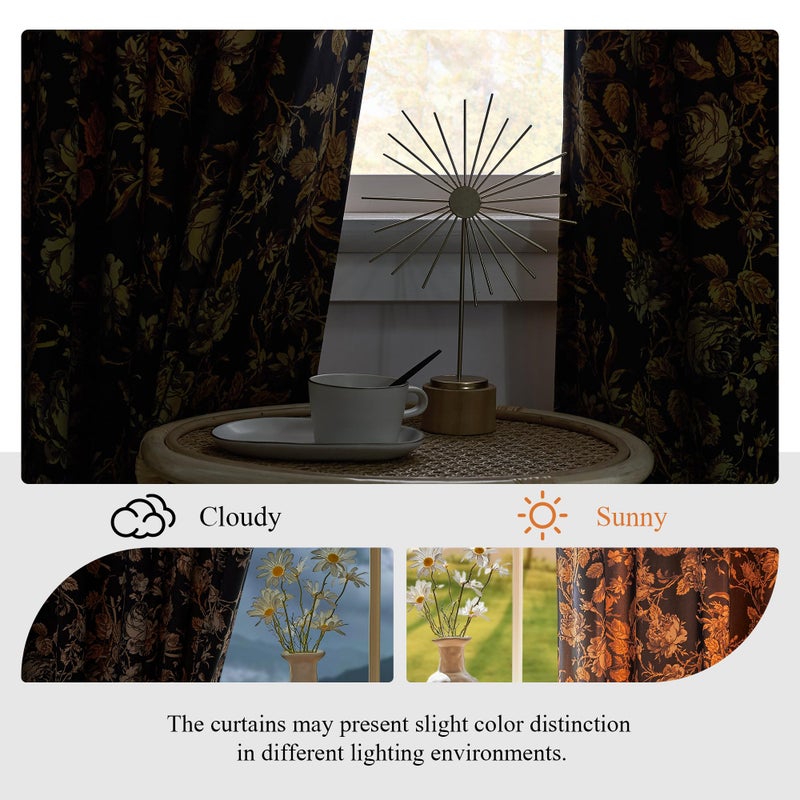 StangH Gold Velvet Curtains 96 inches Long, Print Floral Vintage Home Decoration Thermal Insulated Room Darkening Panels for Living Room Sliding Door/Backdrop, W52 x L96, 2 Panels - Image 5