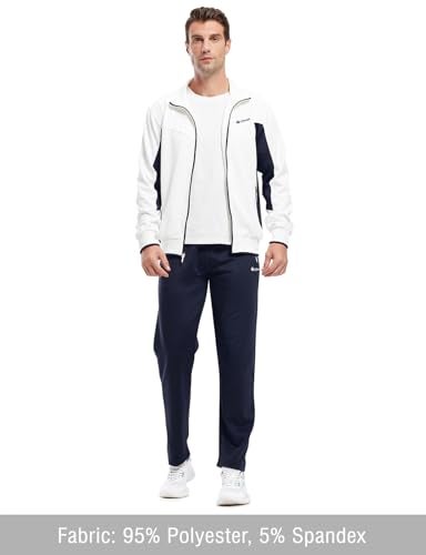 TBMPOY Men's Tracksuits Sweatsuits for Men Set Track Suits 2 Piece Casual Athletic Jogging Warm Up Full Zip Sweat Suits White/Dark Blue XL - Image 3