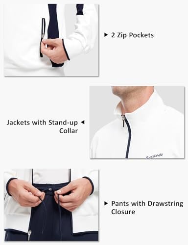 TBMPOY Men's Tracksuits Sweatsuits for Men Set Track Suits 2 Piece Casual Athletic Jogging Warm Up Full Zip Sweat Suits White/Dark Blue XL - Image 4