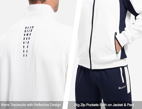 TBMPOY Men's Tracksuits Sweatsuits for Men Set Track Suits 2 Piece Casual Athletic Jogging Warm Up Full Zip Sweat Suits White/Dark Blue XL - Image 5